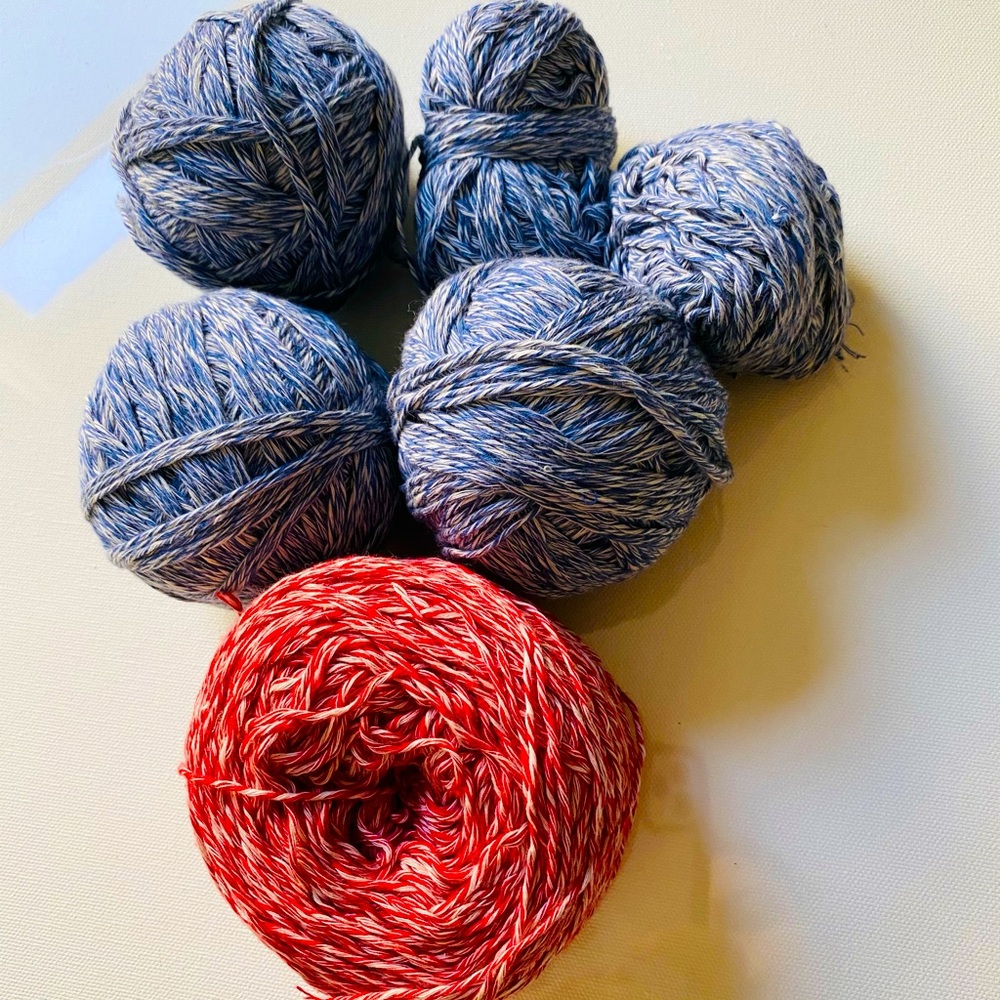 Red white & blue cotton yarn lot destash